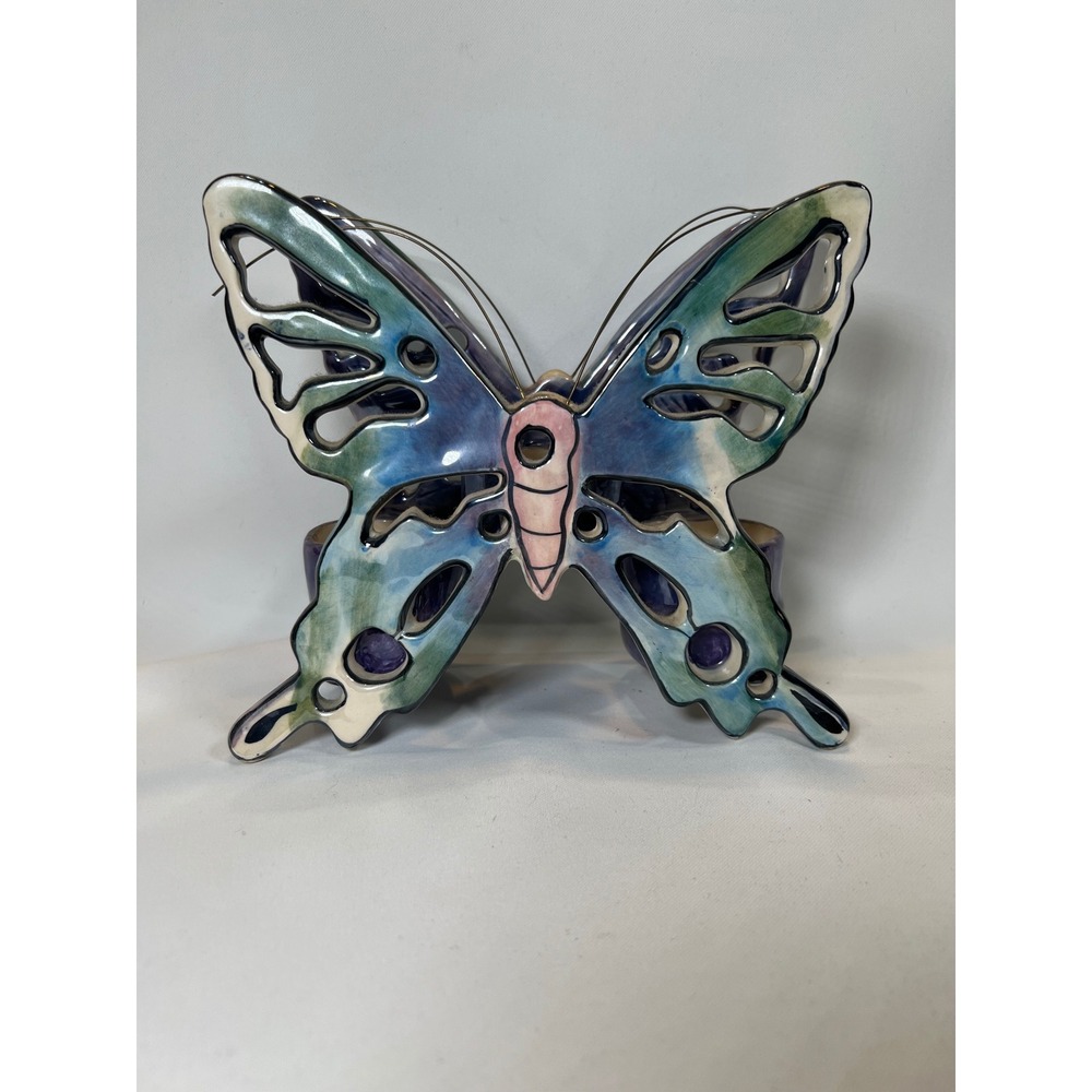 Blue Sky Heather Goldminc Butterfly Ceramic Music Box Tea Light Candle Holder